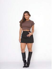 Cropped Baby Tee Manga Curta Canelado