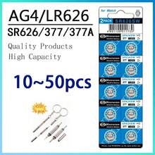10 a 50 pieza(s) Pilas de botón AG4 377 SR626 SR626SW Pila de moneda alcalina 177 376 626A LR66 LR626 para relojes, juguetes, relojes, incluye 1 destornillador como regalo - AG4 LR626 - Ver 1