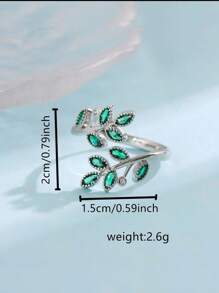 Fashionable Green Rhinestone Personalized Leaf Elegant Creative Open Sterling Silver Ring Valentine's Day Gift
