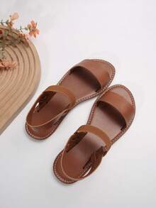 Summer New Girls Minimalist PVC Sandals Casual Ankle Strap Flat Sandals, Teens And Plus Size Outdoor Sandals, Simple Design - Brown - View 7