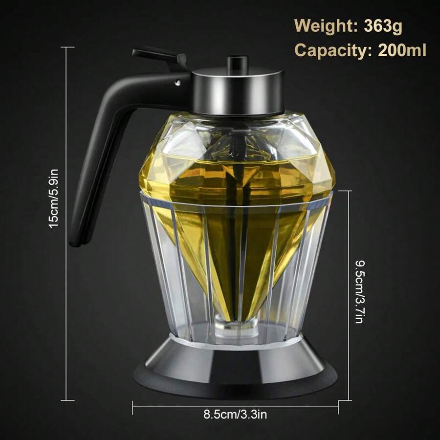 Diamond-Shaped Glass Honey Dispenser With Stand, 200 Ml Oil Dispenser With Large Capacity, Multifunctional Oil, Vinegar, And Sauce Bottle