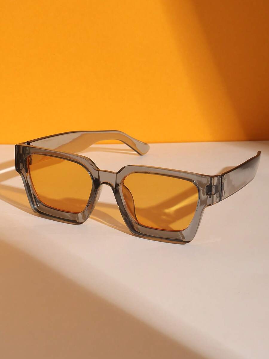 1 Pair Plastic Geometric Full Frame Colorful Personalized Fashion Glasses For Men, Suitable For Outdoor Tropical Beach, Rave Party, Street Photography, Fits All Face Shapes - 1Pc transparent grå ram orange skivor - Visa 1