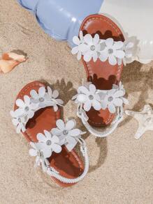 Sandalias de moda para el verano 2025, sandalias planas versátiles con estampado floral ditsy para niños, sandalias de dedo abierto deslizantes, casuales/para interiores, antideslizantes y duraderas