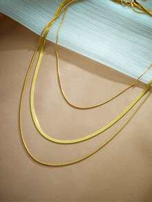 1pc Stainless Steel 3 Layer Versatile Multi-Layered Necklace, Suitable As Gift For Holidays - Yellow Gold - View 4