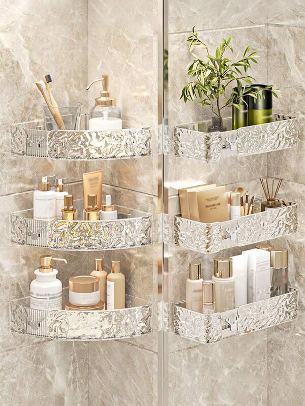 1pc No Drill Clear Bathroom Shelf, Shower Caddy, Corner Rack, Space-Saving Wall-Mount Storage Shelving Bath Organizer For Cosmetics, Shampoo, Toiletries - Mother's Day Gift For Bathroom, Kitchen, Small Spaces, Home Decor, Room Decor