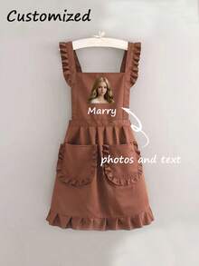 1pc Customized Photo & Text Korean Style Apron, Waterproof & Stain Resistant, Lace Skirt Apron, Personalized Gift, Adjustable Sleeveless Bib Apron For Kitchen, Baking, Barista Workwear, Chef - Multicolor - View 5