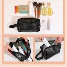 1 件/3 件/5 件带绒心形装饰的网眼化妆包，旅行便携式化妆品收纳袋套装