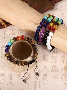 1 Stück Geflochtenes Seil Armband für Herren, 8mm Lavastein Perlen Chakra Armband, geflochtenes Seil Armband mit Naturstein, Yoga Armband, Meditation Schmuck
