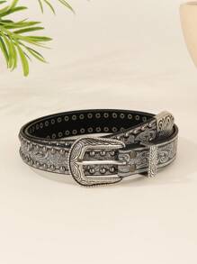 1pc Women's Retro PU Leather Rivet Belt, All Seasons