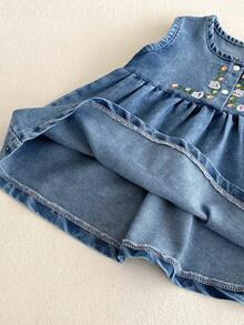 Miniweenns 1pc Baby Girl Outdoor Versatile Casual Embroidered Denim Sleeveless Simple Dress - Blue - View 9