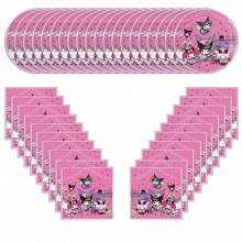 Sanrio 40Packs Hello Kitty, Cinnamoroll And Kuromi Birthday Party Supplies Include 20PCS 7inch Plates, 20 Napkins For The Party Decoration