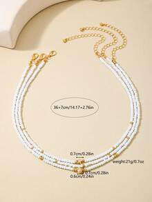 3pcs Pearl Beaded Choker Necklace Set - White - View 4
