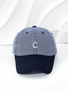 1pc Women's Fresh Striped C-Letter Embroidery Baseball Cap, Versatile Sun Protection Visor Hat - Multicolor - View 4