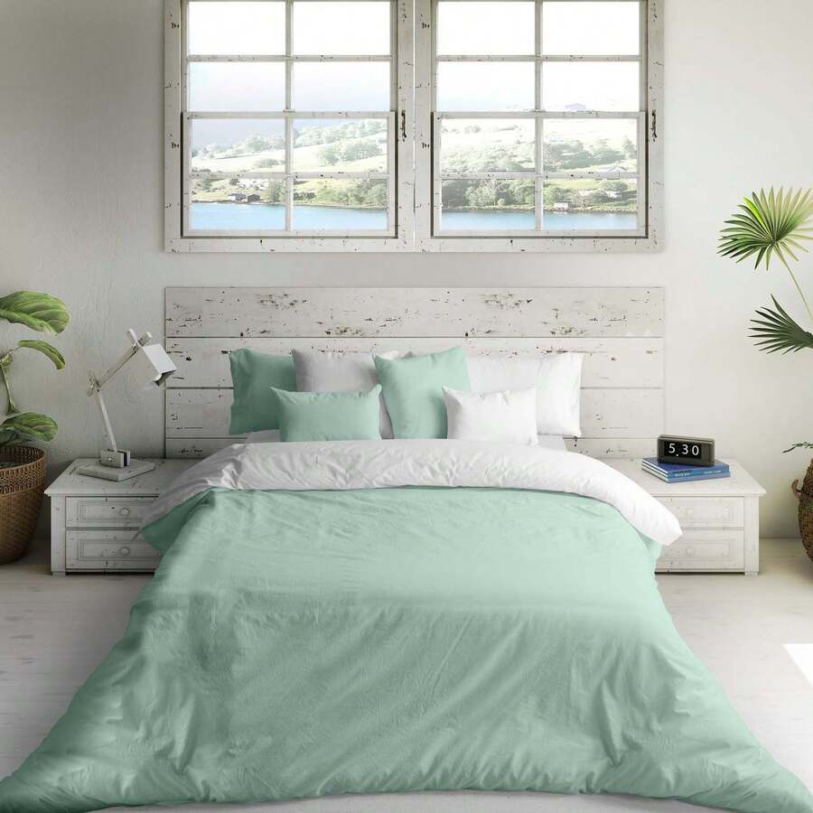 Naturals Couette réversible bicolore unie - ✅ Livraison en 2 à 5 jours - Coton extra doux - 144 fils au pouce carré - Lit 90/105/135/150/180/200 - Fabriqué en Espagne - Vert 702 / Blanc - Voir 1