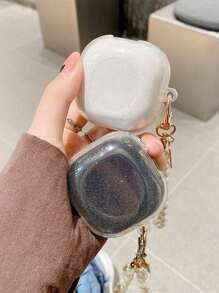 Galaxy Buds Live Kopfhörer Schutzhülle, TPU transparenter glitzernder stoßfester Ohrhörer Schutzbehälter + Perlenkette Anhänger