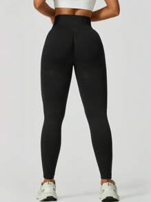Pantalones de yoga de unicolor para mujer, leggings elásticos de spándex con ajuste ceñido y que realzan el trasero para uso en exteriores y campamento