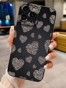 1pc Heart-Shaped Leopard Print Shockproof Phone Case, Compatible With Apple/Compatible With Galaxy/Compatible With Infinix/Compatible With Redmi/Compatible With OPPO/Compatible With VIVO/Compatible With Realme,International Version, Not The Domestic Version - Black - View 3