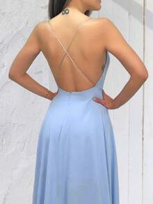 NM Nana Marie Serenity Blue Halter Party Dress - 寧靜藍 - 查看 4