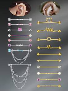 CIZME 1Pc 14G Industrial Barbell Cartilage Earring Body Piercing Jewelry 38mm, Industrial Piercing Jewelry Industrial Piercing,Industrial Earrings For Women Men,Industrial Barbell Stainless Steel Industrial Bar Piercing Iindustrial Bar, Industrial Barbell Helix Piercing Earring Industrial Barbell Ring With CZ Chain Surface Cartilage Earring Body Piercing Jewelry 38mm For Women Daily Wear - Multicolor - View 7