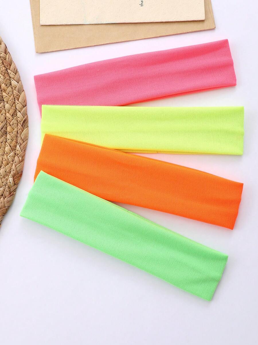 4条装霓虹色男女通用弹力发带，柔软透气面料，适合瑜伽、跑步、健身、休闲和街头风格，四季皆宜，可作发带、头巾、吸汗带、发箍，秋冬季女士度假造型发饰，优雅围巾，柔软头巾 - 彩色 - 查看 1