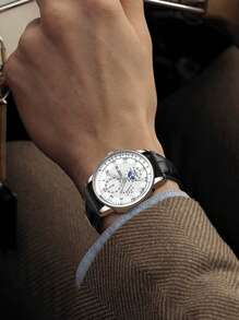 GUANQIN 1pc GUANQIN Luminous Watch With Weekly Month Calendar Multi-Functional Moon Phase Dial 24 Hour Display Wear-Resistant Comfortable PU Leather Strap Fashion Business Luxury Sporty Classic Simple Casual Mechanical Style Men Automatic Quartz Watch Suitable For Father's Day,Festivals,Dating,Business, Daily,Gifts