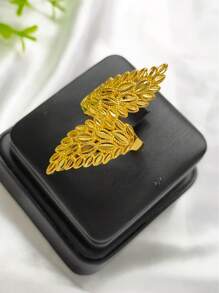 1 Stück modischer Damen Ring aus goldfarbenem Kupferüberzug in Form von Weizenähre und Blatt, verstellbar, geeignet für den Zeigefinger, als Braut Hochzeit Partykleid Accessoire, Muttertags-, Feiertagsgeschenk, für Naher Osten, Dubai, Afrika