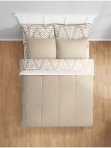 Juego de ropa de cama reversible de 7 piezas con edredón y sábanas, floral azul, tamaño Queen - Beis - Ver 3