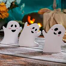 3/4 pièces Décorations d'Halloween mignonnes pour l'intérieur - Décoration d'Halloween/Décoration de fantôme, Panneaux fantômes en bois d'Halloween pour table, bureau, étagère à étages, cheminée - Décorations fantômes d'Halloween effrayantes