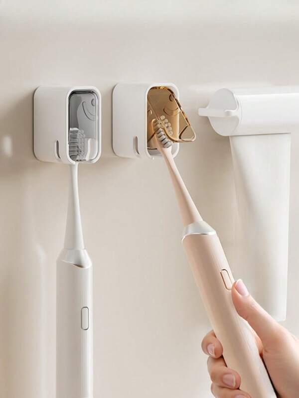 1pc Toothbrush Shelf Bathroom Perforation-Free Wall Mount With Cover Dustproof Toothbrush Holder Dental Storage Rack Home Bathroom Decor Fall Decor Back To School