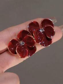 一對手繪油畫花卉耳釘，配有彩色鑽石，甜美風格和誇張的耳環，高級女性禮品珠寶 - 油畫花朵耳環 - 查看 8