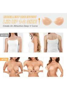 Strapless Sticky Adhesive Bra Invisible Push Up Reusable Silicone Off Backless Viscous For Women Dress - Beige - View 8