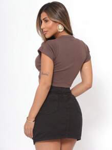 Cropped Baby Tee Manga Curta Canelado