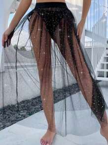 Rochie de petrecere pentru club de noapte, la modă europeană și americană, fustă lungă sexy transparentă, fuste versatile pentru petrecere