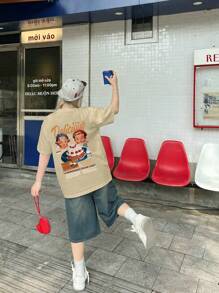 تي شيرت أكمام قصيرة بطبعة كعكة بطراز كاجوال قديم، مناسب يومي للرجل والمرأة، موسمي للربيع والصيف واللبس اليومي