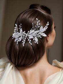 1pc Bridal Wedding Hair Comb, Luxury & Elegant Women's Hairpiece, Suitable For Wedding, Festivals & Updo Hairstyles - Silver - View 6