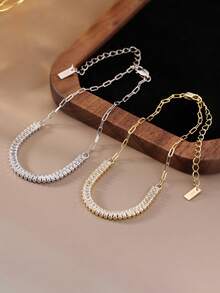 ORSA JEWELS 1pc S925 Silver 14K Gold Plated Modern Princess Cut Chain Bracelet With AAAA Cubic Zirconia Setting - SB215 - View 3