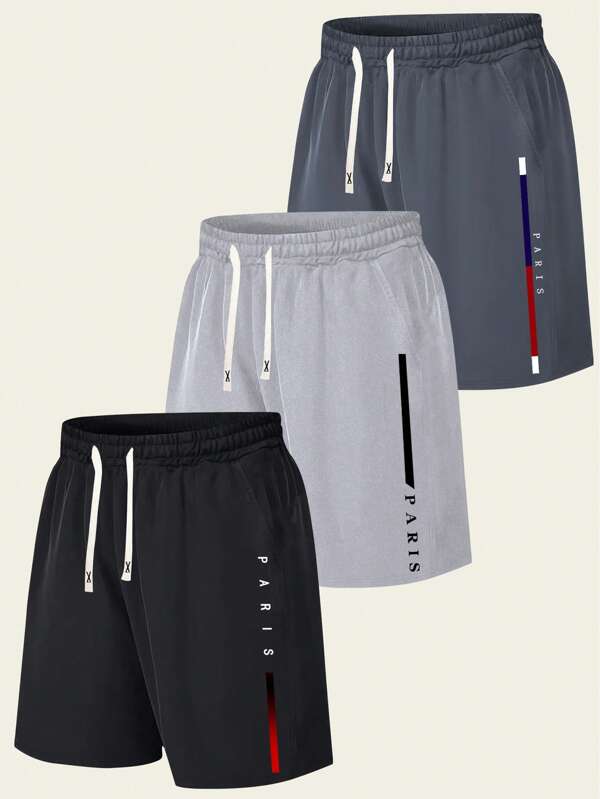 3 Pieces Set Paris Gradient Stripe Print Men's Sports Shorts – Urban Activewear, Casual Workout & Outdoor Street Style