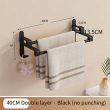 1pc No Drilling Needed Double Rod Wall Mounted Bathroom Towel Rack, Multi-Functional Storage Rack For Bathroom, Kitchen, And Behind The Door - Multicolor - View 12