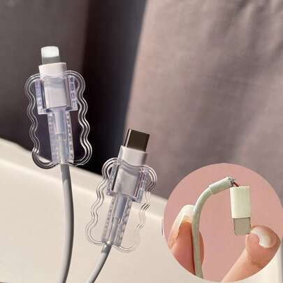 5件套 Wave 线缆保护器套件 TPU 线缆保护器 电线保护器配件 无需电池 兼容苹果手机数据线保护套装 充电器保护器