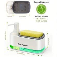 1 Set Multi-Purpose Dish Soap Dispenser With Sponge Holder, Kitchen & Bathroom Soap Dispenser, Plastic, Freestanding, No Battery Required, Perfect Pump Head, Leak-Proof Design, Great Gift Idea