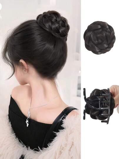 SHDanrtsey 女士发饰，发饰。丸子头假发，女士发夹，优雅花朵造型，高顶假发包，仿真发后脑勺假发包，佩戴舒适。新款扭结丸子发夹，仿发，优雅高贵，高顶假发包。丸子头女士发夹，增加高顶仿真发，慵懒花朵造型假发包，蓬松卷发包。女士发饰，发饰。