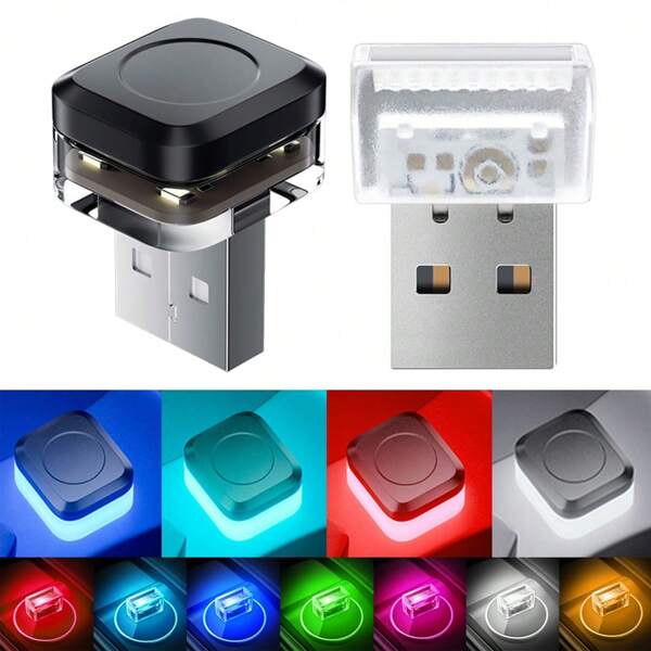 4 Peças Luz Ambiente de Carro LED USB Mini Colorida, Luz Decorativa de Atmosfera, Luz de Emergência, Acessórios Automotivos