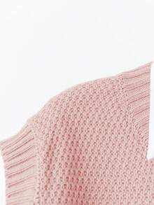 Plus Size Casual Solid Color Crew Neck Knit Sweater Vest - Dusty Pink - View 4