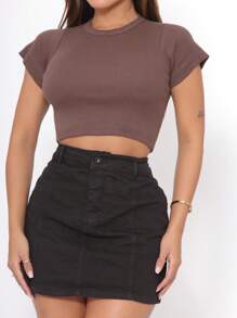 Cropped Baby Tee Manga Curta Canelado