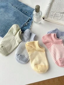 5 Pairs Women's Anti-Slip Ankle Socks, Striped Crew Socks, Suitable For All Seasons, Gym Socks For Women,Random Colors - Multicolor - View 5