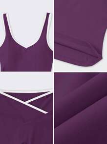 NcmRyu Women's V-Neck Sporty Matching Top And Pants Set, Elastic, Versatile For Casual Wear, Yoga, Fitness, Spring/Summer
