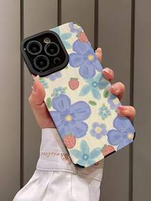 花朵手机壳 1 件花卉图案软彩绘风格手机壳，适用于苹果等机型防水防震防摔防刮 - 彩色 - 查看 3