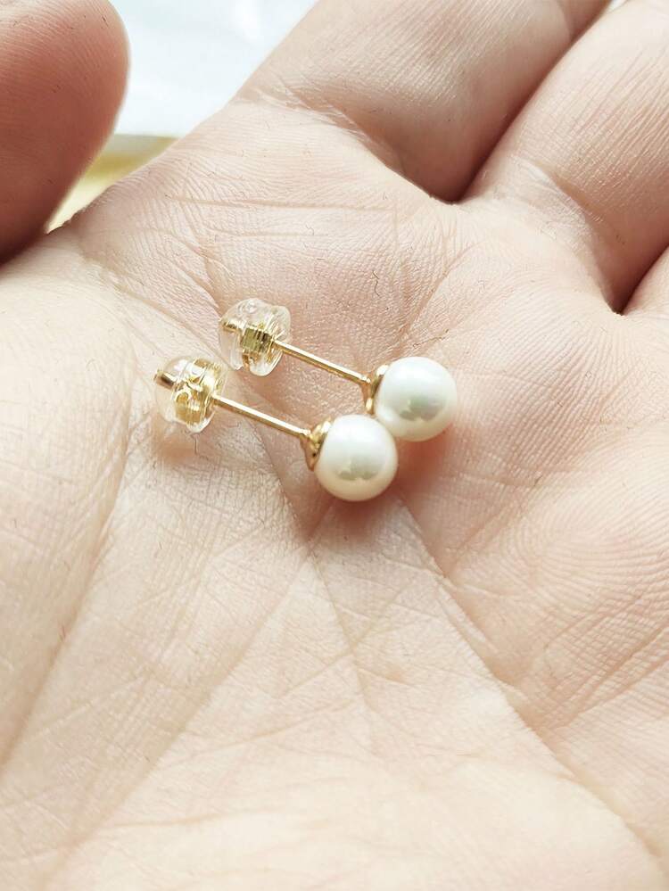 1對淡水養殖人工珍珠耳針,適合女性日常佩戴 - 白色 - 查看 5