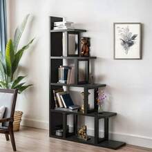 5 Tier Bookshelf L-Shape Ladder Shelf Corner Bookcase Freestanding Rack Display - 1 - View 3
