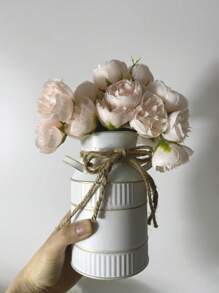 Vintage-Style Milk Can Shaped Iron Vase With Artificial Flowers Set, Vase Suitable For Living Room, Desk, Cafe, Garden Party, Wedding Party Decor